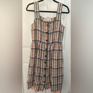 GAL MEETS GLAM Womens Dress Plaid Check Linen Blend Front Button Midi Size 10